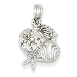 14K White Gold Four Shell Mini Cluster Pendant