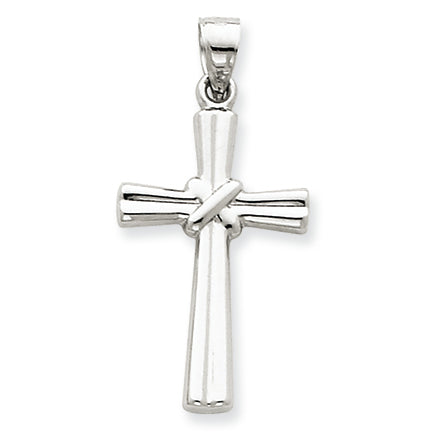 14K White Gold Hollow Cross Pendant