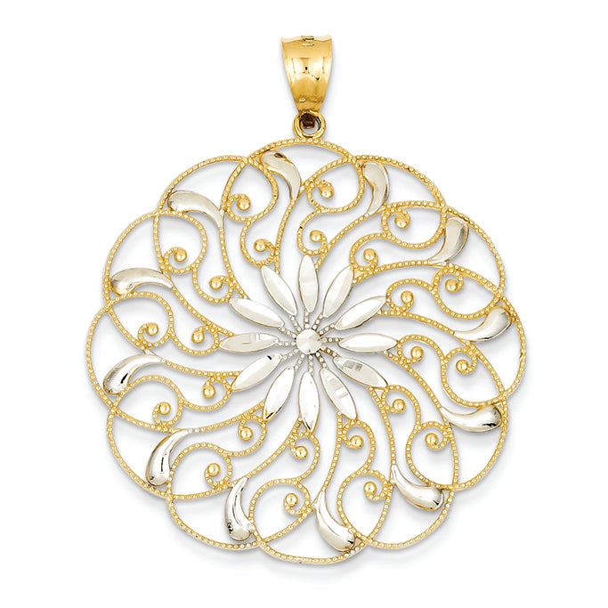 14K Gold& Rhodium Meridian Swirl Pendant