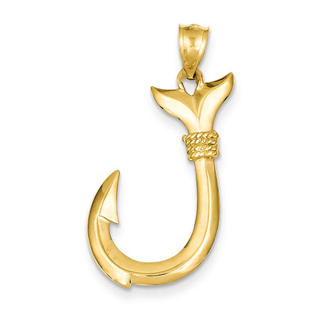 14K Gold Whale Tail Hook Pendant