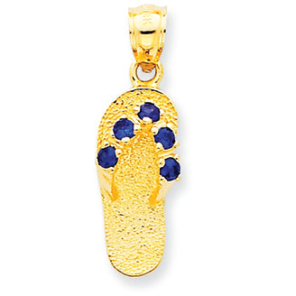 14K Gold September/CZ Birthstone Flip Flop Pendant