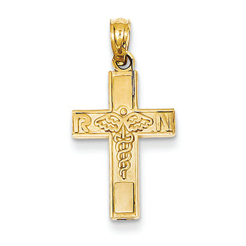 14K Gold RN & Caduceus Cross Pendant
