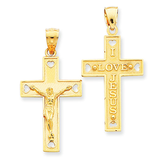 14K Gold Solid Crucifix Pendant