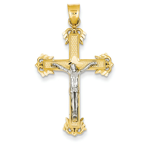 14K Gold Two-tone Diamond Cut Crucifix Pendant
