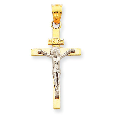 14K Gold Two-tone INRI Crucifix Pendant