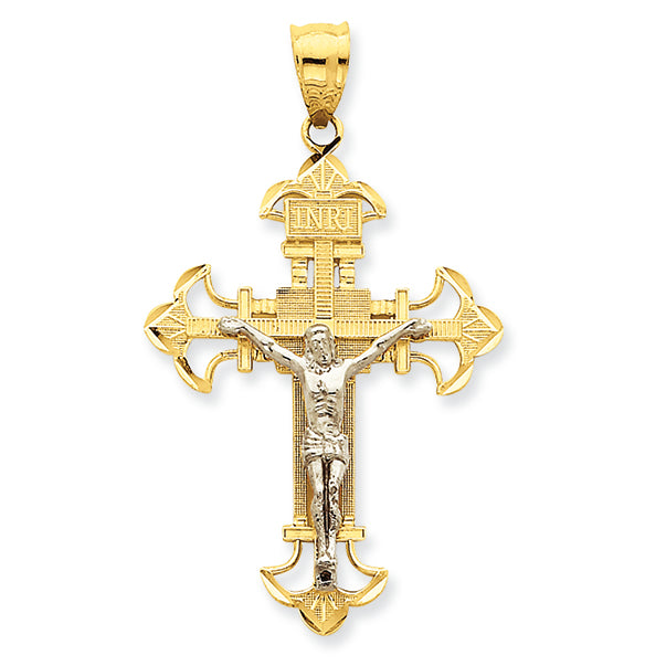 14K Gold Two-tone INRI Crucifix Pendant