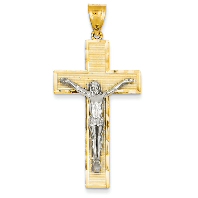 14K Gold Two-tone Diamond -Cut Crucifix Pendant