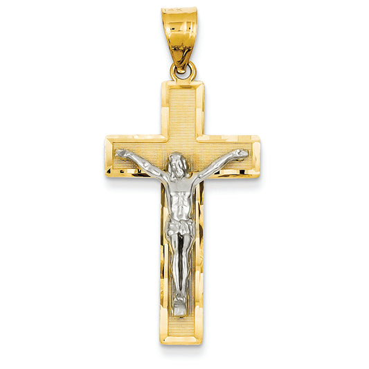14K Gold Two-tone Diamond -Cut Crucifix Pendant