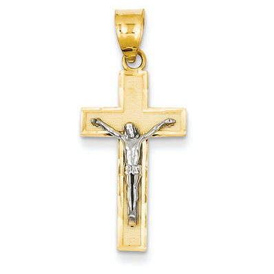 14K Gold Two-tone Diamond Cut Crucifix Charm