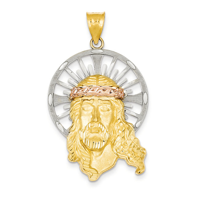14K Gold Tri-Color Diamond Cut Christ Pendant