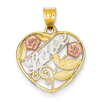 14K Gold Two-tone & Rhodium Love Heart Pendant