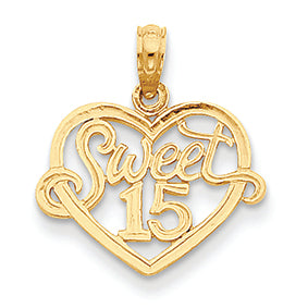 14K Gold Sweet 15 in Heart Pendant