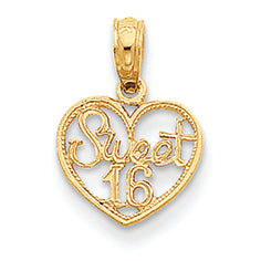 14K Gold Sweet 16 in Heart Pendant
