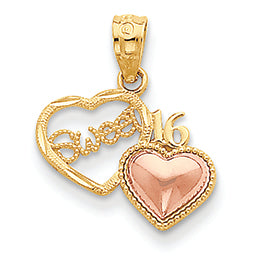 14K Gold Two-tone Sweet 16 Heart Pendant