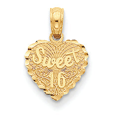 14K Gold Sweet 16 on Heart Disk Pendant