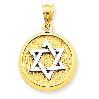 14K Gold Two-Tone Solid Satin Finish Flat Back Star of David Disc Charm