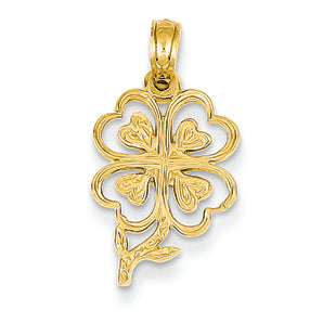 14K Gold Shamrock with Stem Pendant