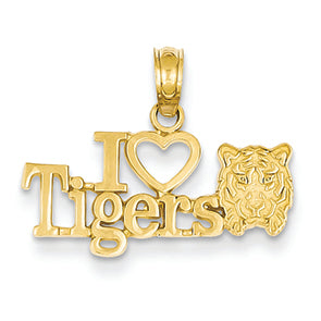 14K Gold I Heart Tigers Pendant