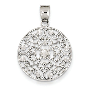 14K White Gold Filigree Circle Pendant