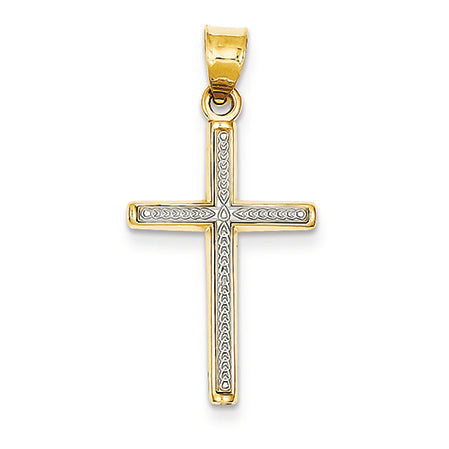 14K Gold Two-tone Layered Block Cross Pendant