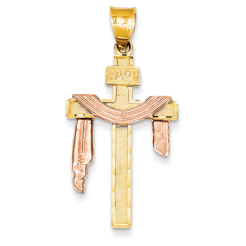 14K Gold Two-tone Diamond-cut Large Draped INRI Cross Pendant