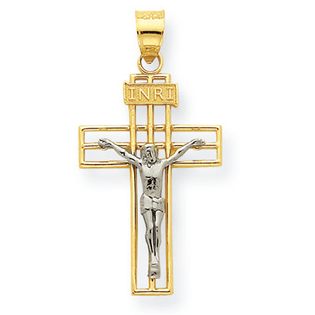 14K Gold Two-tone Medium INRI Crucifix Pendant