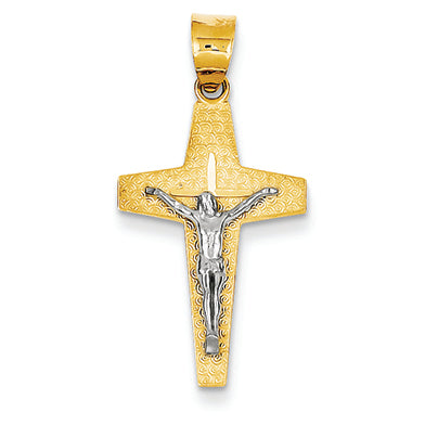 14K Gold Two-tone Small Textured Cross Crucifix Pendant