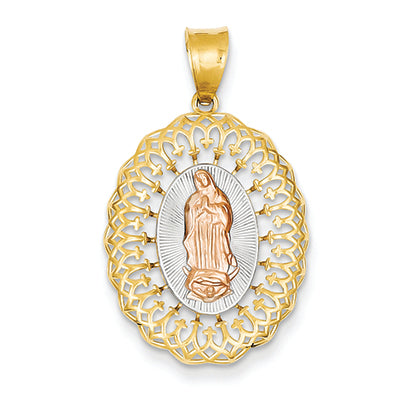 14K Gold Two-tone & Rhodium Guadalupe Oval Pendant