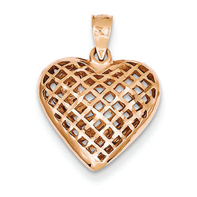 14K Gold Rose Gold D/C Puff Heart Pendant