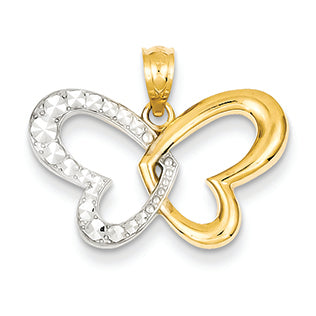 14K Gold Yellow Gold Rhodium Plated Diamond Cut Butterfly Pendant