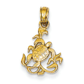 14K Gold Small Polished Sea Turtle Pendant