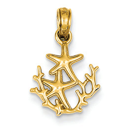 14K Gold Polished Starfish & Coral Pendant