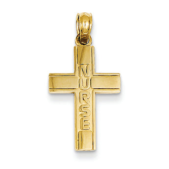 14K Gold Polished NURSE Cross Pendant
