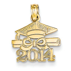 14K Gold Textured Graduation Cap & Diploma 2014 Pendant