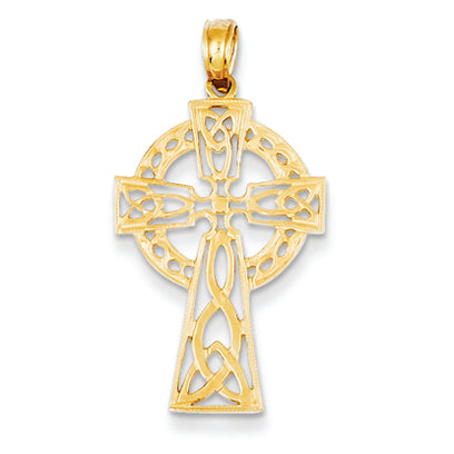 14K White Gold Polished & Textured Celtic Cross Pendant
