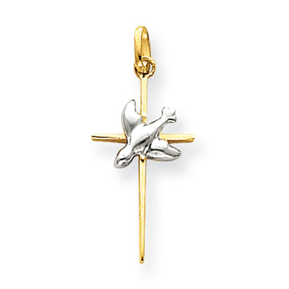 14K Gold Two-tone Dove Cross Pendant