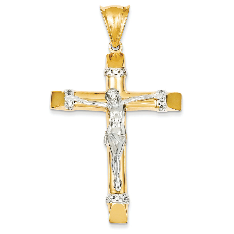 14K Gold Two-tone CZ Crucifix Pendant