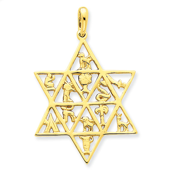14K Gold Star Of David 12 Tribes Pendant