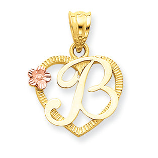 14K Gold Two-Tone Initial B in Heart Charm