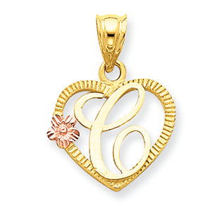 14K Gold Two-Tone Initial C in Heart Charm