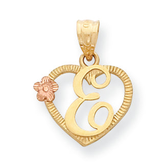 14K Gold Two-Tone Initial E in Heart Charm