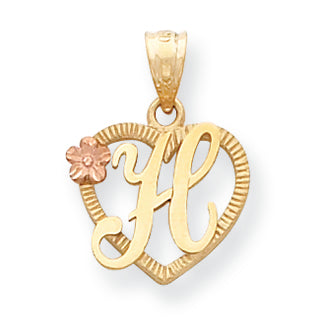 14K Gold Two-Tone Initial H in Heart Charm