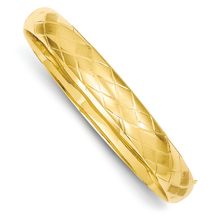 14K Gold 5/16 Diamond-cut Fancy Hinged Bangle Bracelet