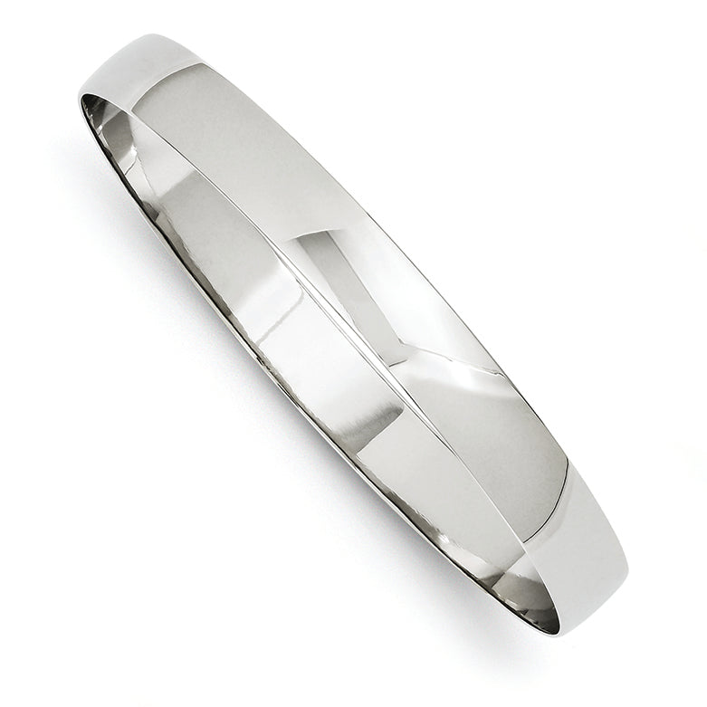 14K White Gold 8mm Solid Polished Half-Round Slip-On Bangle