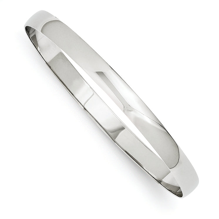 14K White Gold 6mm Solid Polished Half-Round Slip-On Bangle