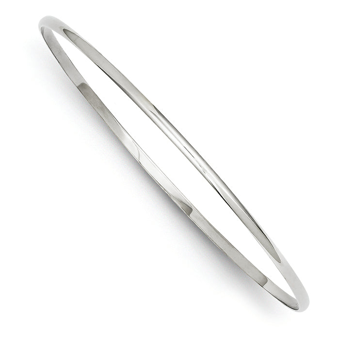 14K White Gold 2mm Solid Polished Half-Round Slip-On Bangle