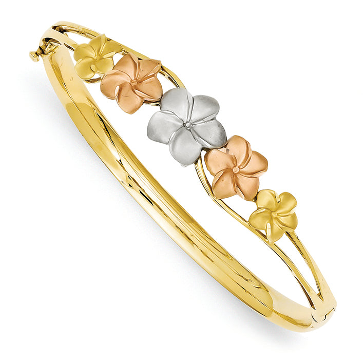 14K Gold Tri-color Plumeria Bangle