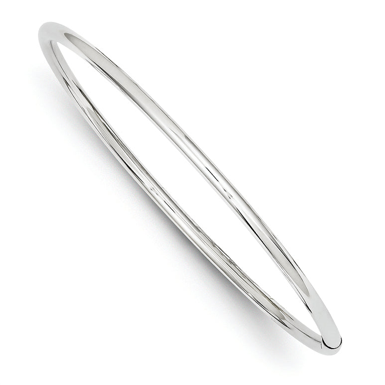 14K White Gold 3mm Polished Round Tube Bangle