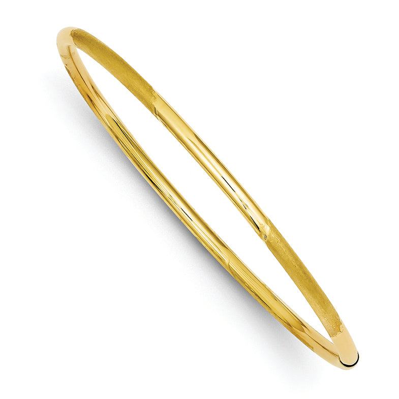 14K Gold 3mm Polished and Satin Finish Bangle