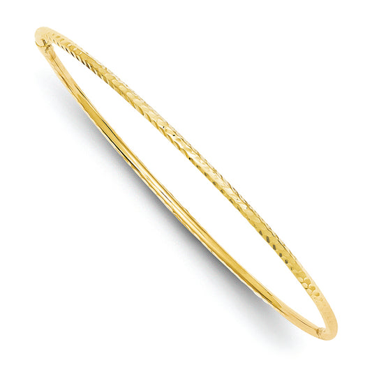 14K Gold 2mm Diamond -Cut Tube Slip-on Bangle